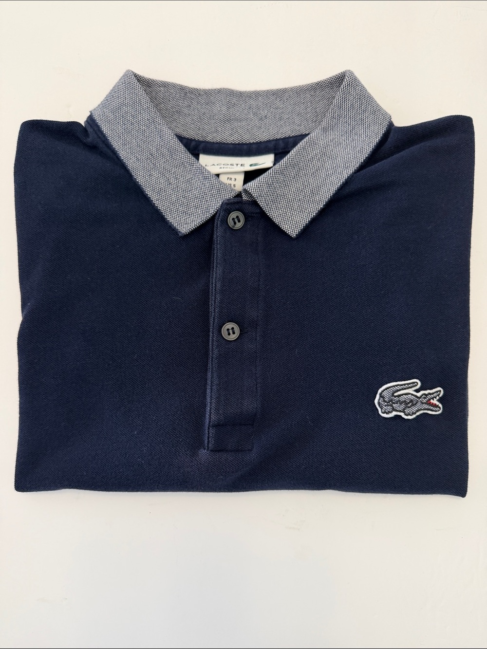 Lacoste Men’s Navy Crewneck Polo Sweater with Gray Contrast Collar